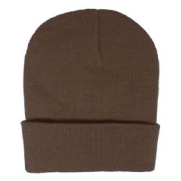 36 Bulk Solid Coffee Colored Winter Beanie 12 Inch
