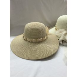 24 Wholesale Ladies Off White Sun Hat With Chain