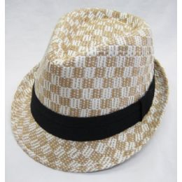 24 Wholesale Mens Fashion Fedora Hat In Beige And White