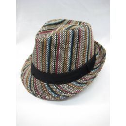 24 Wholesale Mens Fashion Fedora Hat With Stripes