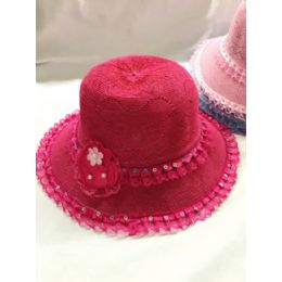 24 Wholesale Girls Dress Hat With Flower Assorted Colors