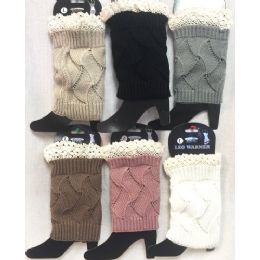 24 Pairs Solid Color Knitted Boot Topper With Crochet Top - Womens Leg Warmers