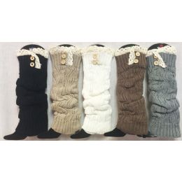 12 Units of Solid Color Knitted Long Boot Topper Crochet Top Button - Womens Leg Warmers