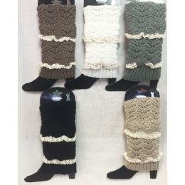 24 Wholesale Solid Color Knitted Boot Topper With Double Crochet Top
