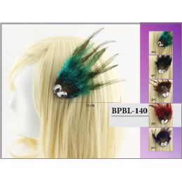 96 Wholesale Large Rhinestone Feather Hair Pin Assorted Color