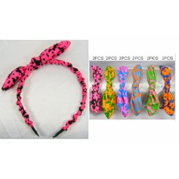 96 Wholesale Bow Tie Hairwrap Headband Spotted With Assorted Colors