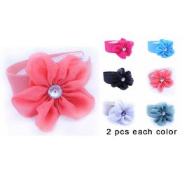 96 Wholesale Silky Flower Hairwrap Headband With Assorted Colors