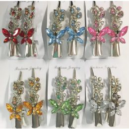 96 Wholesale Metal Hair Clip Rhinestone Butterfly Design