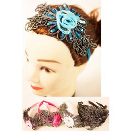96 Wholesale Floral Lace Headband With Sequins