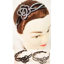 96 Wholesale Floral Rhinestone Headbands