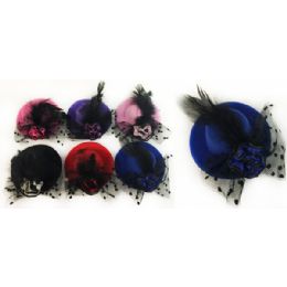 96 Wholesale Hair Accessory Lady Hat With Lace Bow Tie And Feather