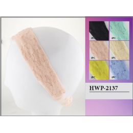 96 Wholesale Solid Color Flower Design Lace Head Wrap