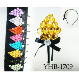 96 Wholesale Large Rhinestone With Bow Headband Assorted