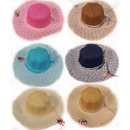24 Pieces Wholesale Lady's Summer Sun Hat With Bow Assorted Colors - Sun Hats
