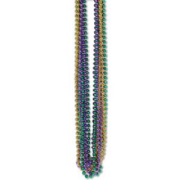 60 Units of 33 Inch 7mm Metallic Bead Necklaces - Green Gold Purple 12ct - LED Party Supplies