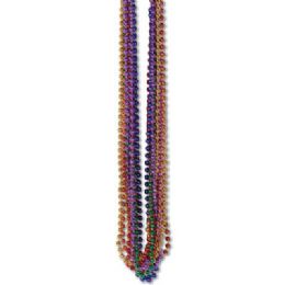 60 Pieces 33 Inch 7mm Metallic Bead Necklaces - Assorted Colors 12ct - LED Party Supplies