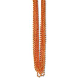 60 Pieces 33 Inch 7mm Metallic Bead Necklaces - Orange 12ct - LED Party Supplies