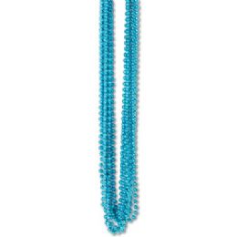 60 Pieces 33 Inch 7mm Metallic Bead Necklaces - Turquoise 12ct - LED Party Supplies