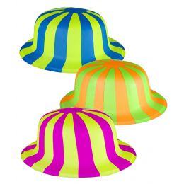 30 Pieces Striped Neon Derby Hats - Assorted 12ct - Costumes & Accessories