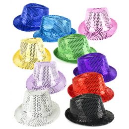 72 Wholesale Sequin Fedoras Red