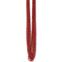 60 Pieces 33 Inch 7mm Metallic Bead Necklaces - Red 12ct - LED Party Supplies