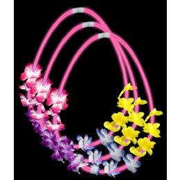 24 Wholesale 22 Inch Flower Lei Glow Necklaces - Pink
