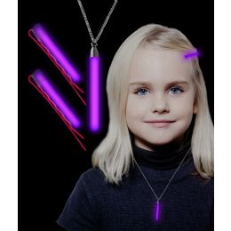 288 Wholesale Glow Hair Pins And Pendant Necklace Set - Purple