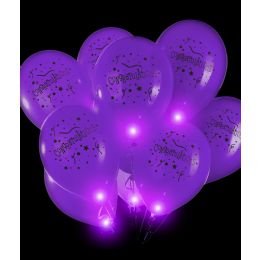 50 Pieces Led 14 Inch Blinky Balloons Congratulations - Purple - LED Party Supplies