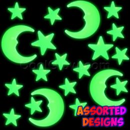 144 Wholesale Glow Stickers - Jumbo Moon And Stars