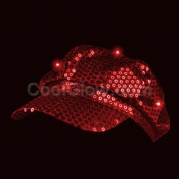 72 Wholesale Led Sequin Newsboy Hat - Red