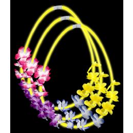24 Wholesale 22 Inch Flower Lei Glow Necklaces - Yellow