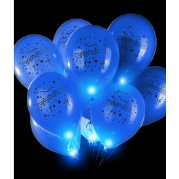 50 Pieces Led 14 Inch Blinky Balloons Congratulations -Blue - LED Party Supplies