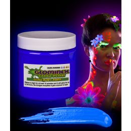 12 Pieces Glominex Glow Body Paint 8oz Jar - Blue - LED Party Supplies