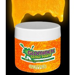 12 Wholesale Glominex Glitter Glow Paint 8 Oz Jar - Orange