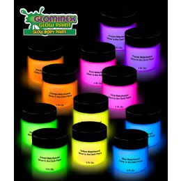 6 Wholesale Glominex Glow Body Paint 1oz Jars - Assorted 12ct
