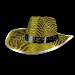 24 Wholesale Led Sequin Cowboy Hat - Gold