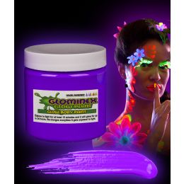 12 Wholesale Glominex Glow Body Paint 8oz Jar - Purple