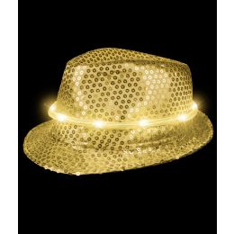 48 Wholesale Led Sequin Fedora Deluxe - Gold