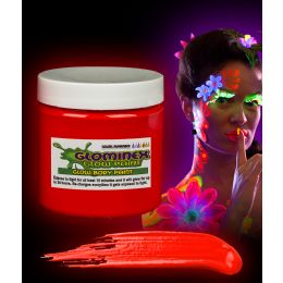 6 Wholesale Glominex Glow Body Paint 16oz Jar - Red