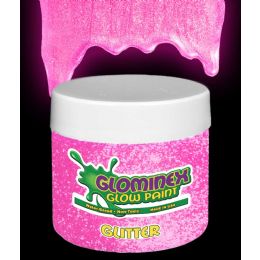 12 Wholesale Glominex Glitter Glow Paint 8 Oz Jar - Pink