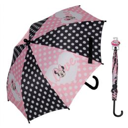 12 Wholesale Minnie Mouse Umbrella With Easy Grip Handle And Velcro Strap Closure