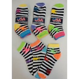 144 Wholesale 3pr Ladies/teen Anklets 9-11 [stripes W Color Splash]