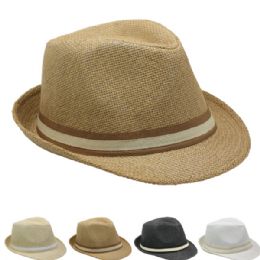 24 Wholesale Elegant Adult Casual Straw Trilby Fedora Hat Set