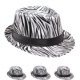 72 Wholesale Zebra Print Fedora Hat