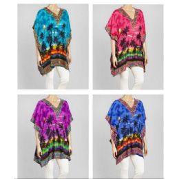 24 of Free Size Colorful Palm Tree Kaftan Assorted Colors