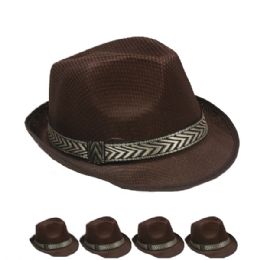 48 Wholesale Brown Mesh Fedora With Fashion Band
