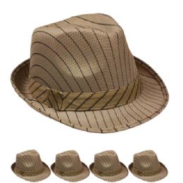 24 Wholesale Black Pinstripes Brown Trilby Fedora Hat