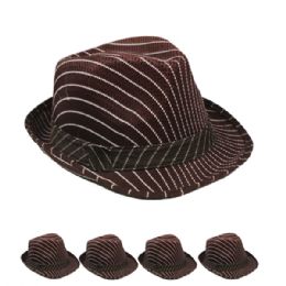 24 Wholesale White Pinstripes Brown Trilby Fedora Hat