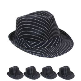 24 Wholesale White Pinstripes Navy Trilby Fedora Hat