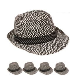 24 Wholesale Black And White Retro Checker Trilby Fedora Hat